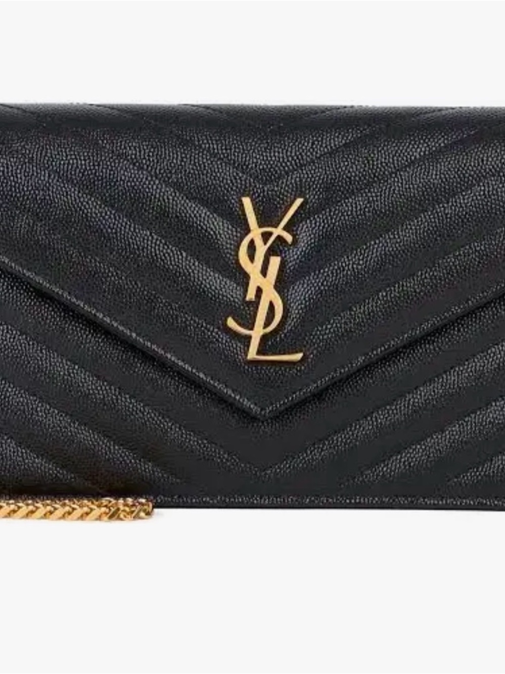 Saint Laurent Black Quilted Leather Envelope Chain Wallet with Gold YSL